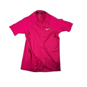 Nike Swim Rash Guard Mens Small Pink Excellent Full Zip Short Sleeve NESS9317